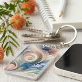 Fantasy Floral Pastel Blau & Creme Schlüsselanhänger (Vorderseite rechts)