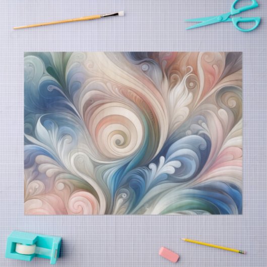 Fantasy Floral Pastel Blau & Creme Seidenpapier (Basteln)