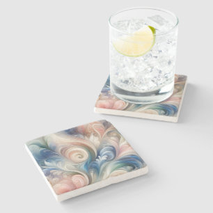 Fantasy Floral Pastel Blau & Creme Steinuntersetzer