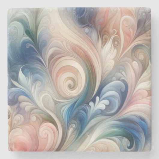 Fantasy Floral Pastel Blau & Creme Steinuntersetzer (Vorderseite)