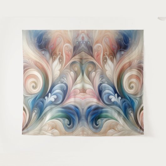 Fantasy Floral Pastel Blau & Creme Wandteppich (Vorderseite (Horizontal))