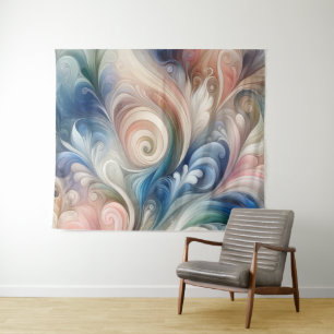 Fantasy Floral Pastel Blau & Creme Wandteppich