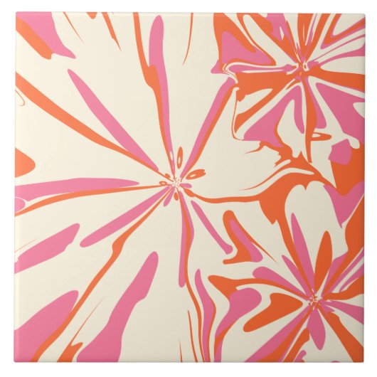 Fantasy Floral - Rosa, Orange und Creme Fliese (Vorderseite)