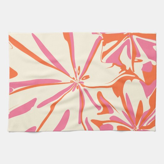 Fantasy Floral - Rosa, Orange und Creme Geschirrtuch (Horizontal)