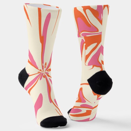 Fantasy Floral - Rosa, Orange und Creme Socken (Gewinkelt)