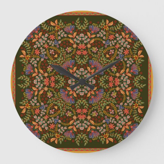 Fantasy Floral Square Pocket Design Große Wanduhr (Vorderseite)