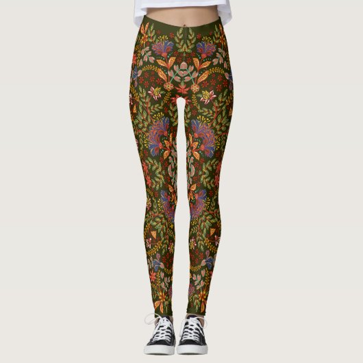 Fantasy Floral Square Pocket Design Leggings (Vorderseite)