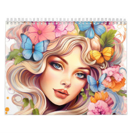 Fantasy Floral Women Farbige Frisur Kalender