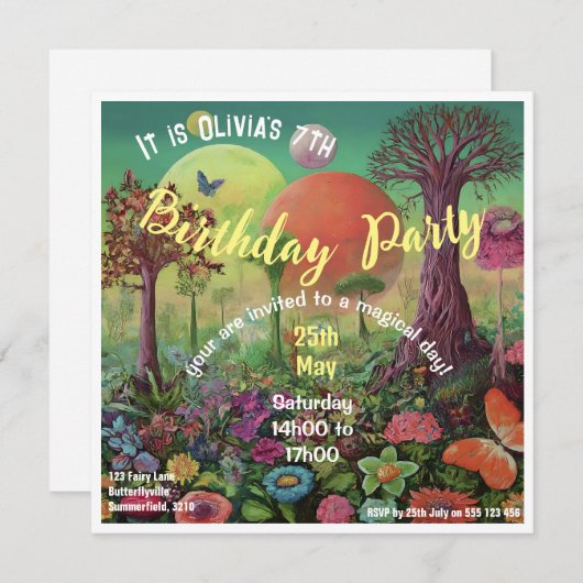 Fantasy Flower Garden Geburtstag Einladung (Vorne/Hinten)