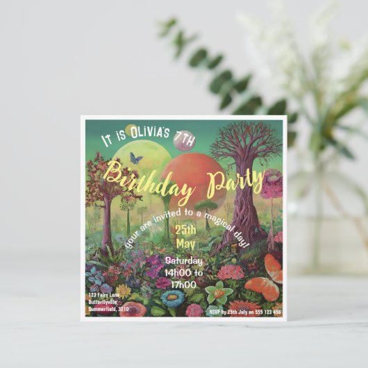 Fantasy Flower Garden Geburtstag Einladung (Stehend Vorderseite)