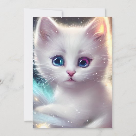 Fantasy Fluffy White Cat Feiertagskarte (Vorderseite)