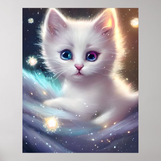 Fantasy Fluffy White Cat Poster (Vorne)