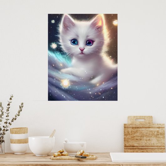 Fantasy Fluffy White Cat Poster (Küche)