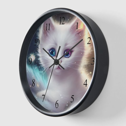 Fantasy Fluffy White Cat Uhr (Winkel)