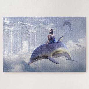 Fantasy Flying Dolphin Lila Jigsaw Puzzle