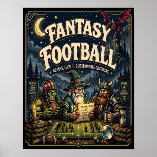Fantasy Football, Drachen-Zauberer Fantasy Vintage Poster