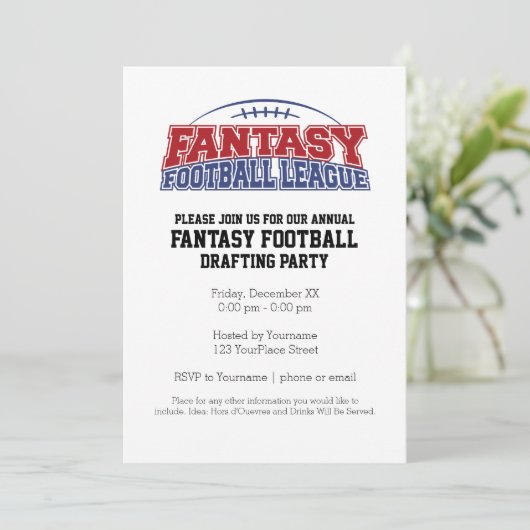 Fantasy Football League Entwurf Party Einladung (Stehend Vorderseite)