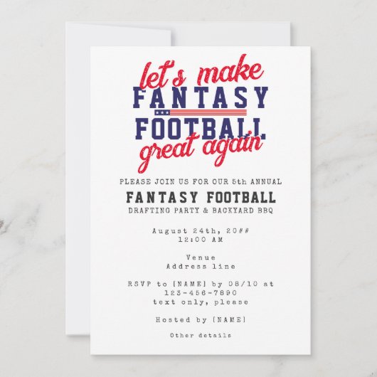 Fantasy Football League Große Novellierung Party Einladung (Vorderseite)
