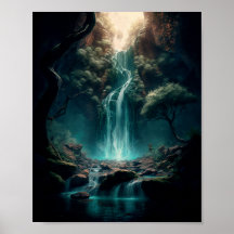 Fantasy Forest Art, Mystischer Wasserfall, Magie