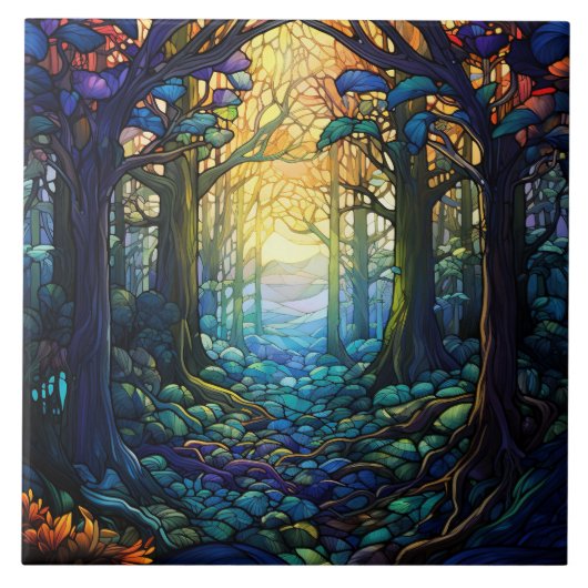Fantasy Forest Buntglas Fliese (Vorderseite)