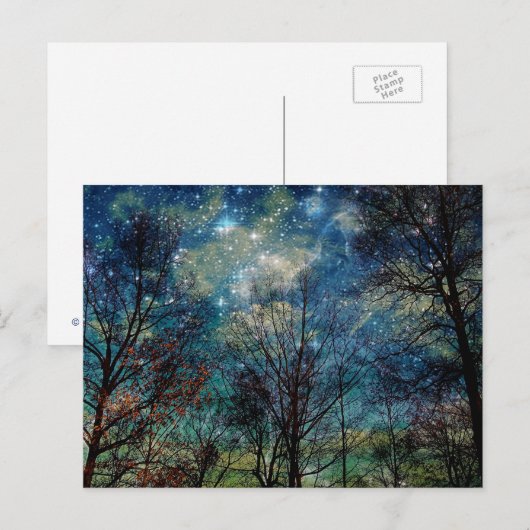 Fantasy Forest Celestial Woods Night Stars Postkarte (Vorne/Hinten)