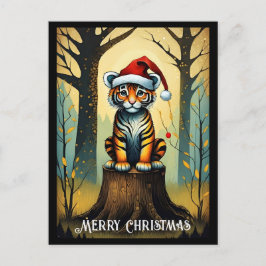 Fantasy Forest Niedlich Santa Baby Tiger Weihnacht Postkarte