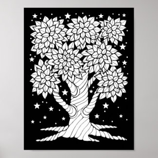 Fantasy Forest Starry Night Tree Coloring Page Poster