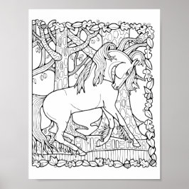 Fantasy Forest Trees Unicorn Poster