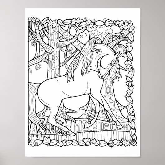 Fantasy Forest Trees Unicorn Poster (Vorne)