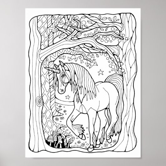 Fantasy Forest Unicorn Farbenspiel Kunst, Dichtung Poster (Vorne)