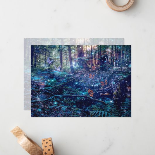 Fantasy Forest Woodland Schmetterlinge Vielen Dank Mitteilungskarte (Vorderseite/Rückseite Beispiel)
