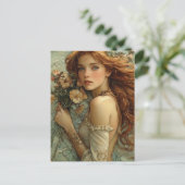 Fantasy-Frau mit Blumen Postkarte (Stehend Vorderseite)