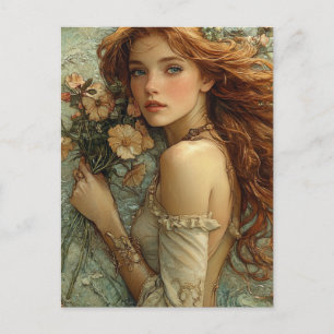 Fantasy-Frau mit Blumen Postkarte