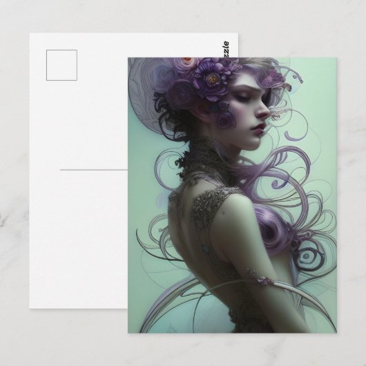 Fantasy-Frau mit Lila Haar Postkarte (Vorne/Hinten)