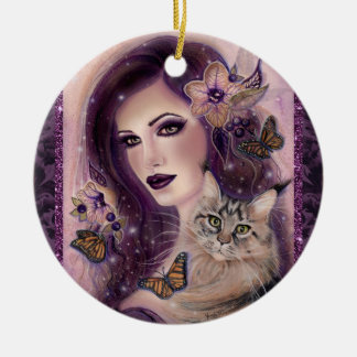 Fantasy-Frauen mit Katze von Renee Lavoie Keramik Ornament