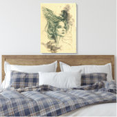 Fantasy Frauenportrait Vogelschädel Wings Surreal Leinwanddruck (Insitu (Schlafzimmer))