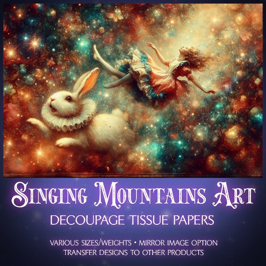 Fantasy Freefall White Rabbit and Alice Decoupage Seidenpapier
