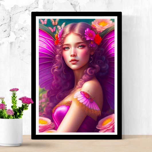 Fantasy Fuchsia Fairy Blume & Butterfliegen Poster