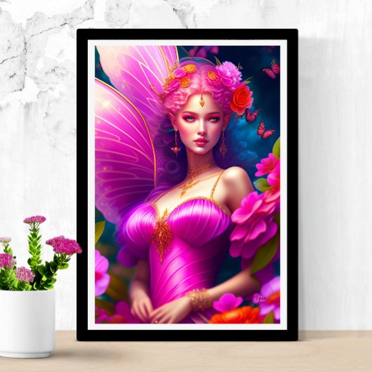 Fantasy Fuchsia Fairy Blume & Butterfliegen Poster