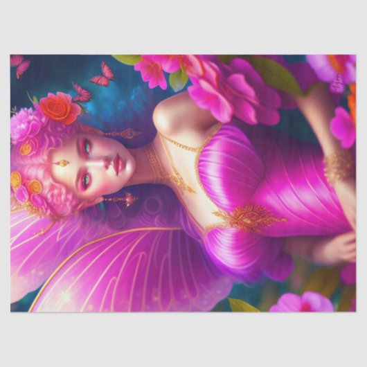 Fantasy Fuchsia Fairy Blume Schmetterlinge Decoupa Seidenpapier (Vorderseite)