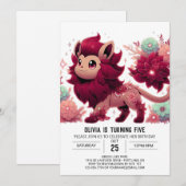 Fantasy Fun Lion Digital Geburtstag Einladung (Vorne/Hinten)