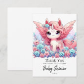 Fantasy Fun Unicorn Kinderdusche Dankeskarte (Vorne/Hinten)