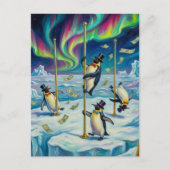 Fantasy Funny Dancing Penguins North Pole Postkarte (Vorderseite)