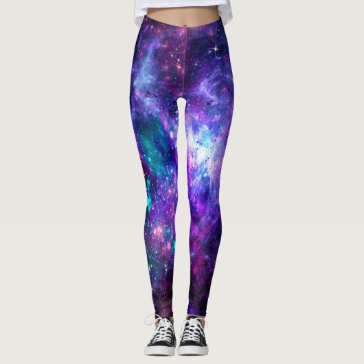 Fantasy Galaxy Kosmic Space Lila Aquamarin Pink Leggings (Vorderseite)