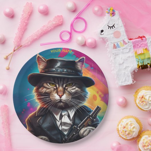Fantasy Gangster Cat Gun Pappteller (Party)