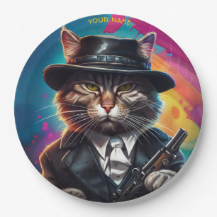 Fantasy Gangster Cat Gun Pappteller