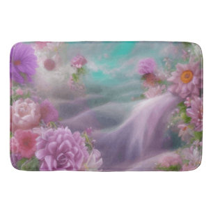 Fantasy Garden mit Blume und rosa Wasserfall Badematte