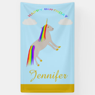 Fantasy-Geburtstags-Einhorn-Regenbogen und Wolken  Banner