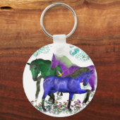Fantasy gefärbte Pferde in Blume Grafikdesign Schlüsselanhänger (Vorderseite)