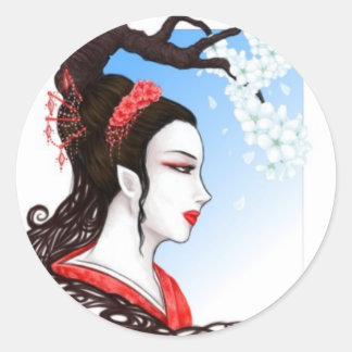 Fantasy Geisha Runder Aufkleber